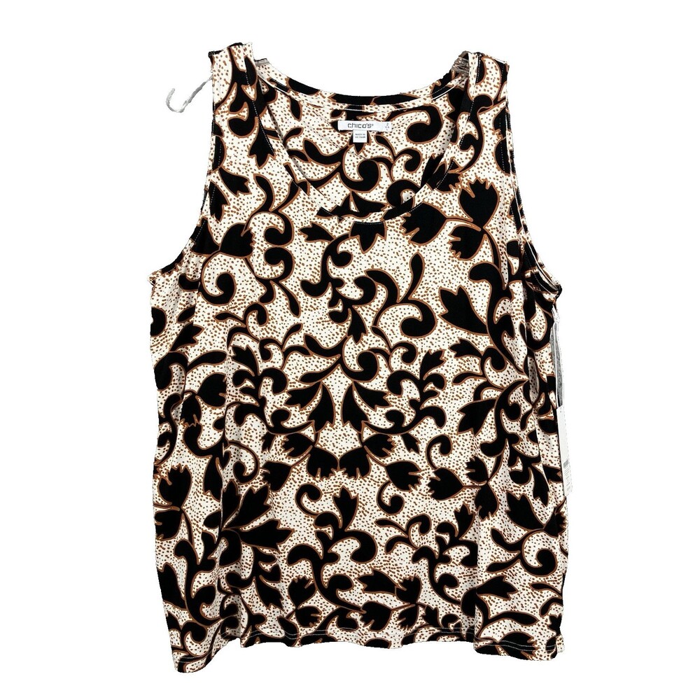 Chico’s Rayon Blend Touch Of Cool "Leaves" Polished Tank Women's Size 2 (12)